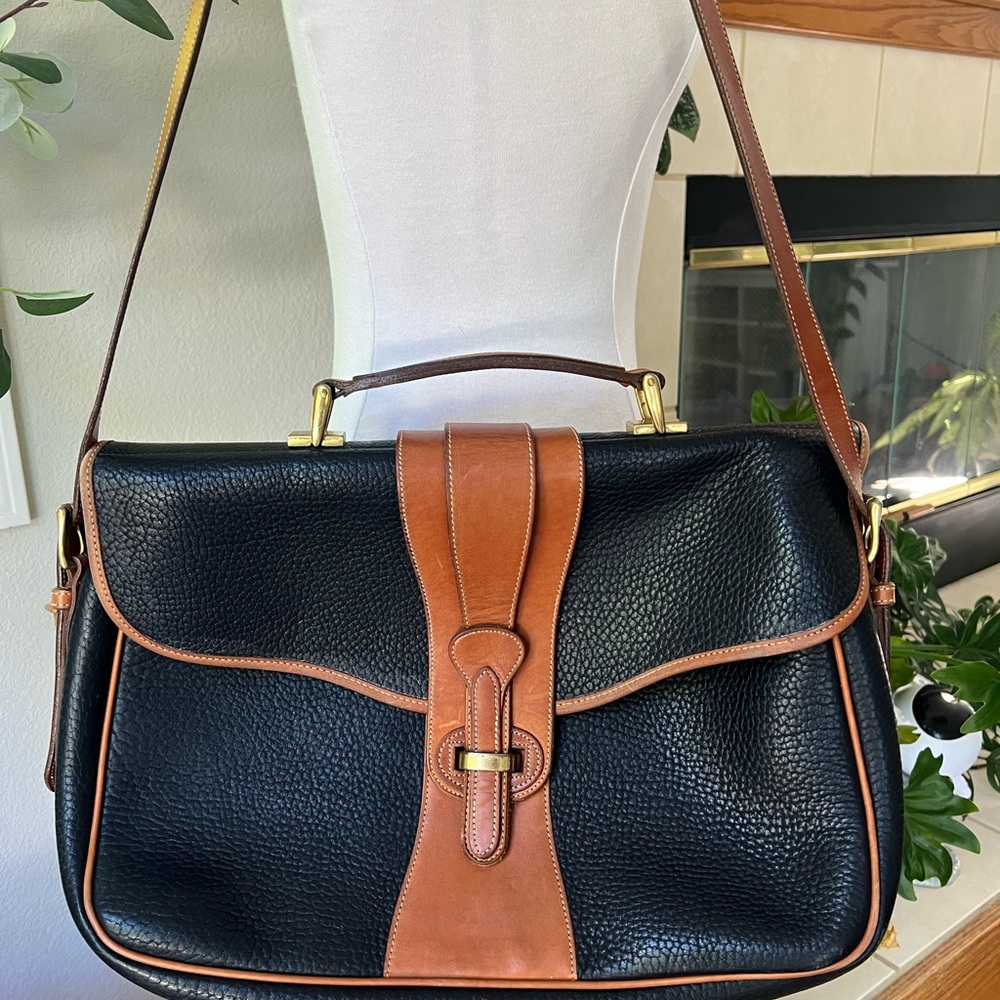 VTG Dooney & Bourke All Weather Leather Pebbled Black Messenger Briefcase Bag - Picture 2 of 9